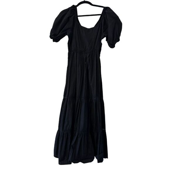 ASOS DESIGN shirred waist broderie insert maxi dress in Black US 6 - Picture 6 of 7